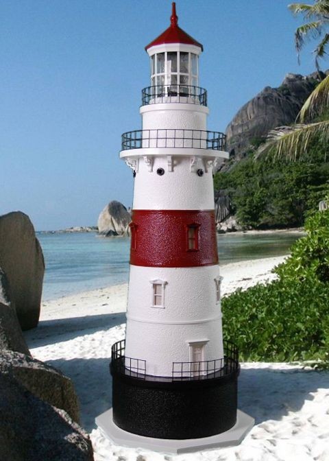 4 Foot - Latimer Reef, NY Deluxe Stucco Lawn Lighthouse