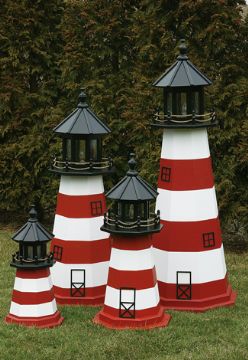 Amish Painted Wooden Lawn Lighthouse - Assateague, VA - 4'